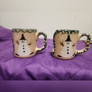 Set of 2 Snowman Votive Candle Holders 4” Ceramic Christmas